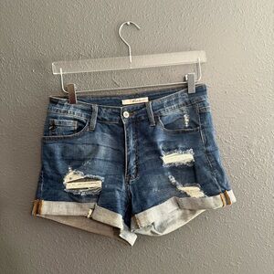 Kancan Distressed Rolled Hem Jean Shorts Size 28